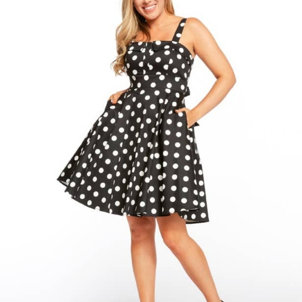 Eva Rose Retro Polka Dot Fit & Flare Sleeveless Dress, Sz S